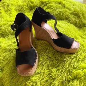 a.n.a Black and Tan Wedge Sandals